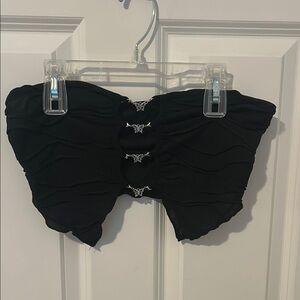 Elegant Black Top with Silver Butterfly Accents